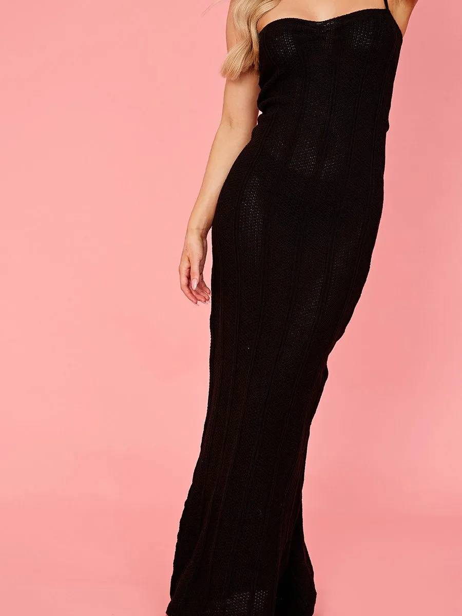 Aliyah Knitted Cami Maxi Dress In Black