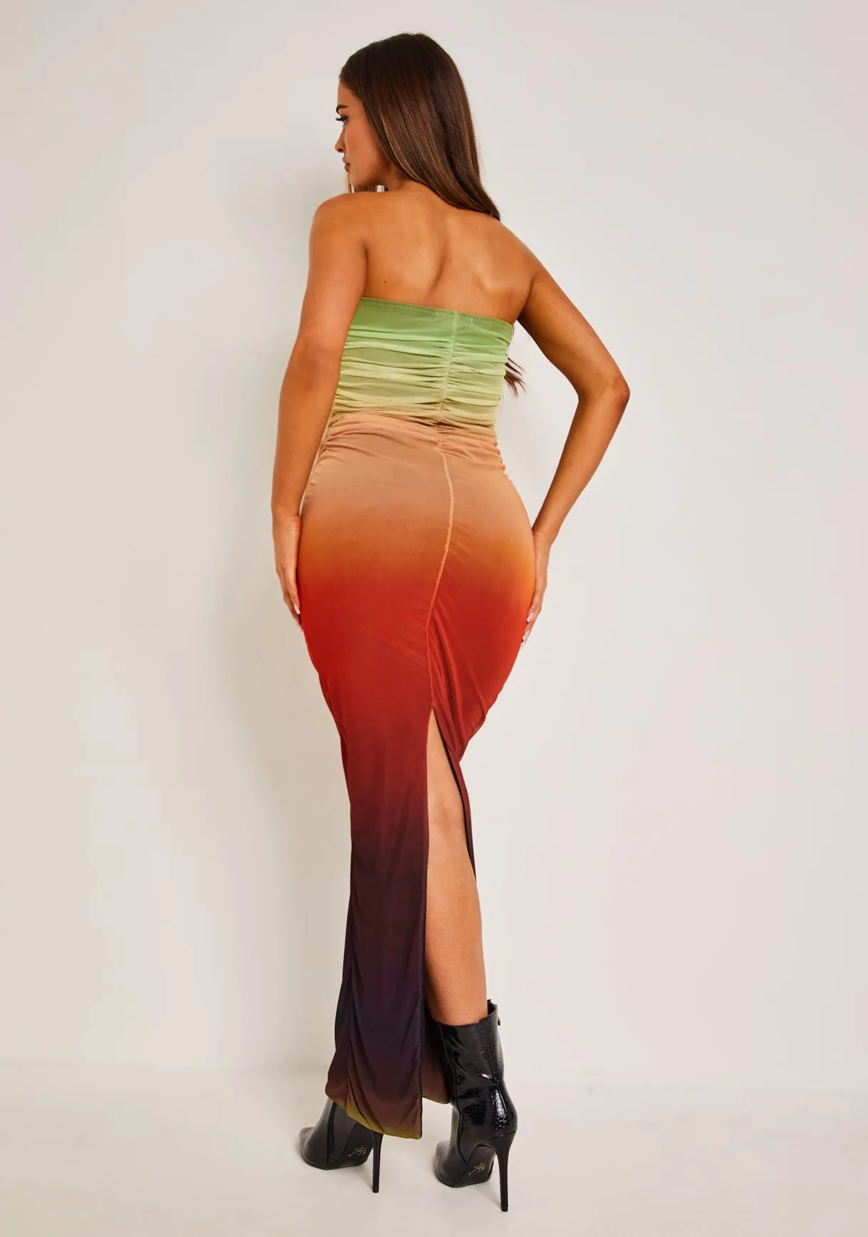 Amiah Multicolour Orange Ombre Mesh Maxi Dress