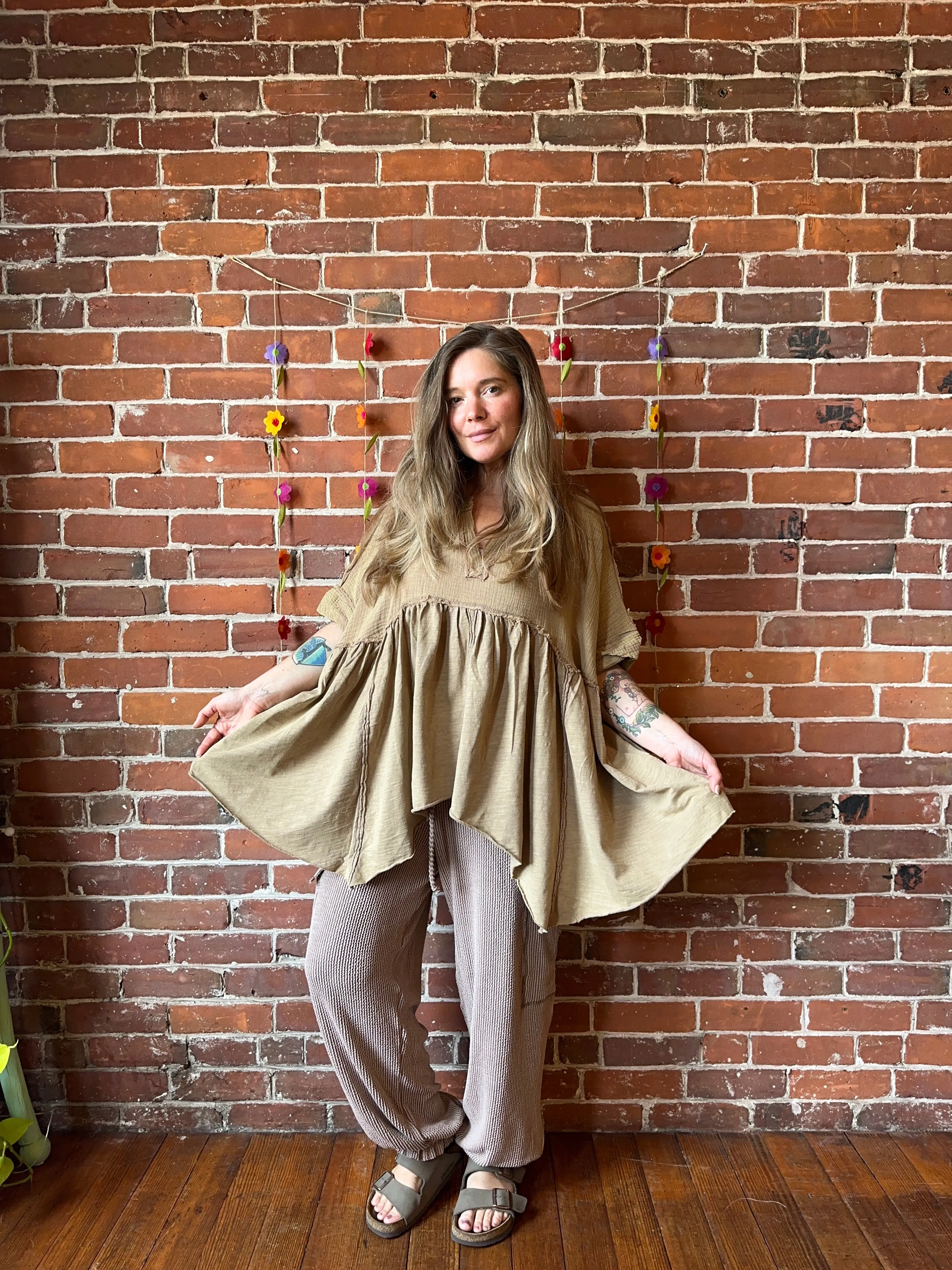 Autumn Moon Oversized Flowy Trapeze Top 100% cotton - Latte