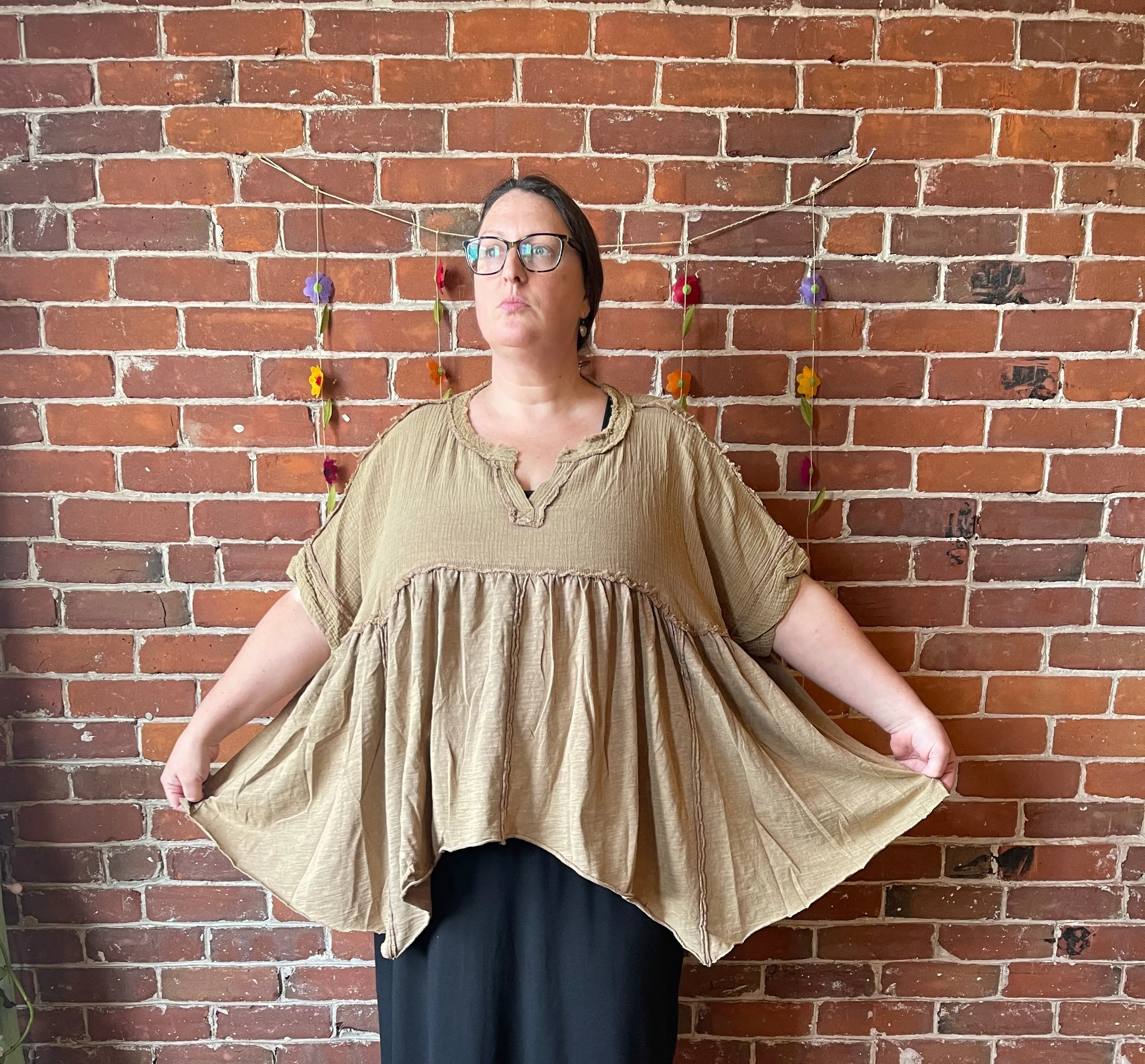 Autumn Moon Oversized Flowy Trapeze Top 100% cotton - Latte