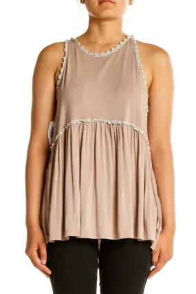 Beige Flowy Sleeveless Babydoll Top