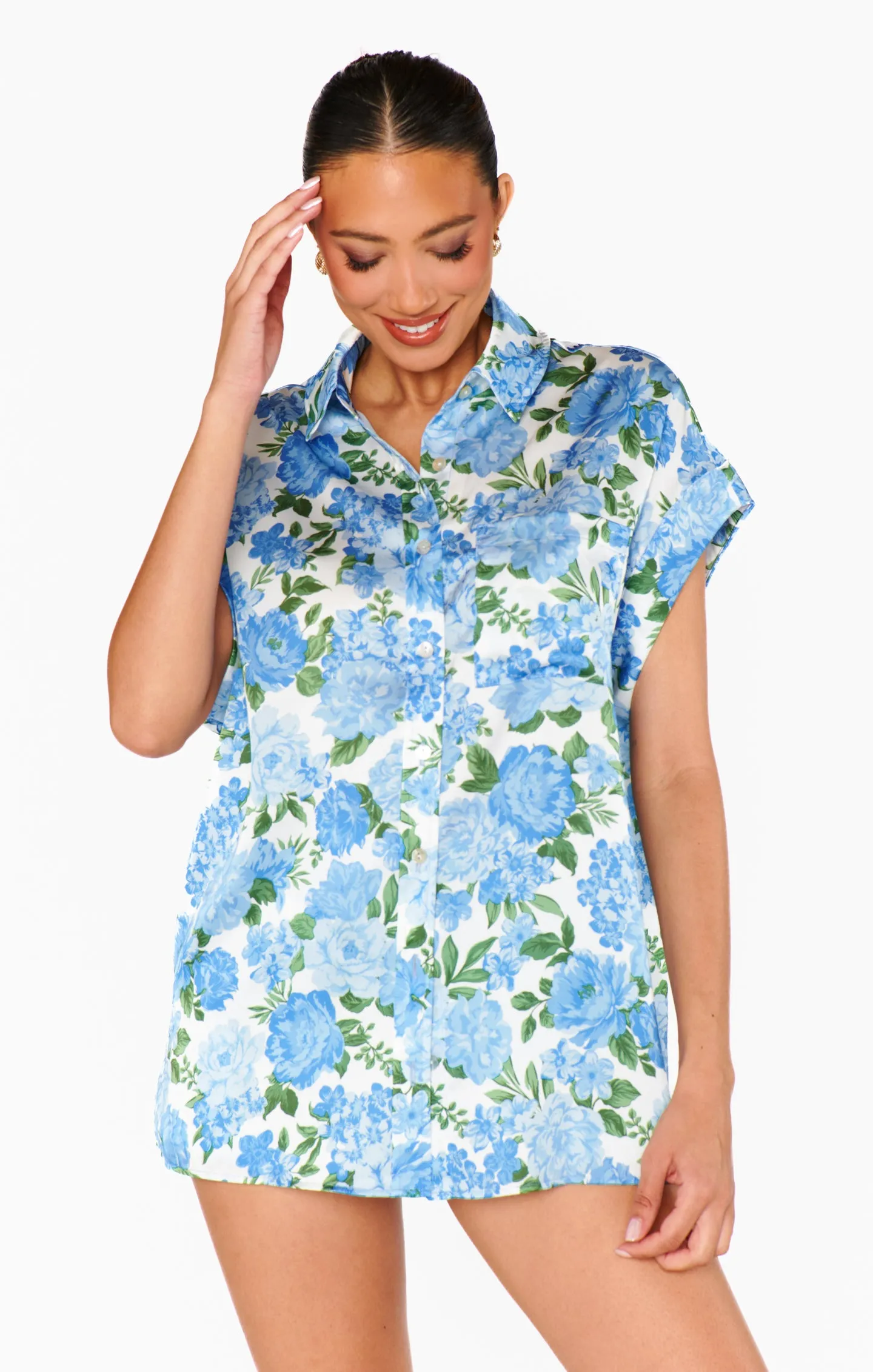 Best Day Button Up ~ Cottage Floral Blue