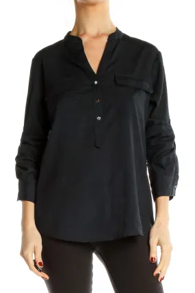 Black Button-Up Long Sleeve Blouse