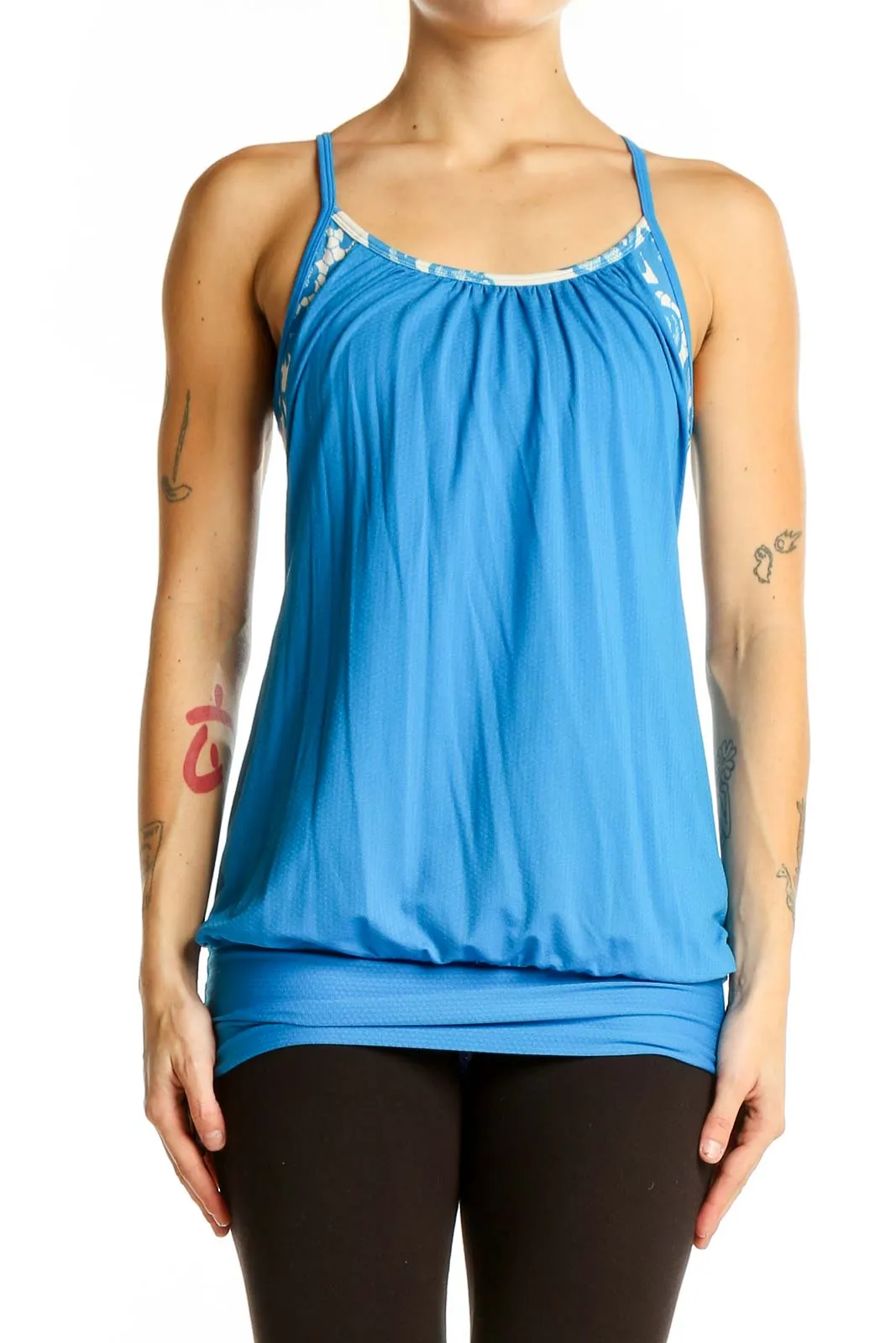 Blue Flowy Athletic Tank Top