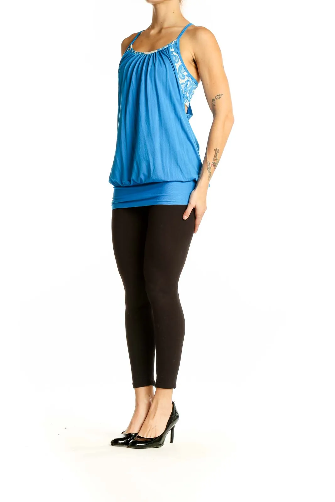 Blue Flowy Athletic Tank Top