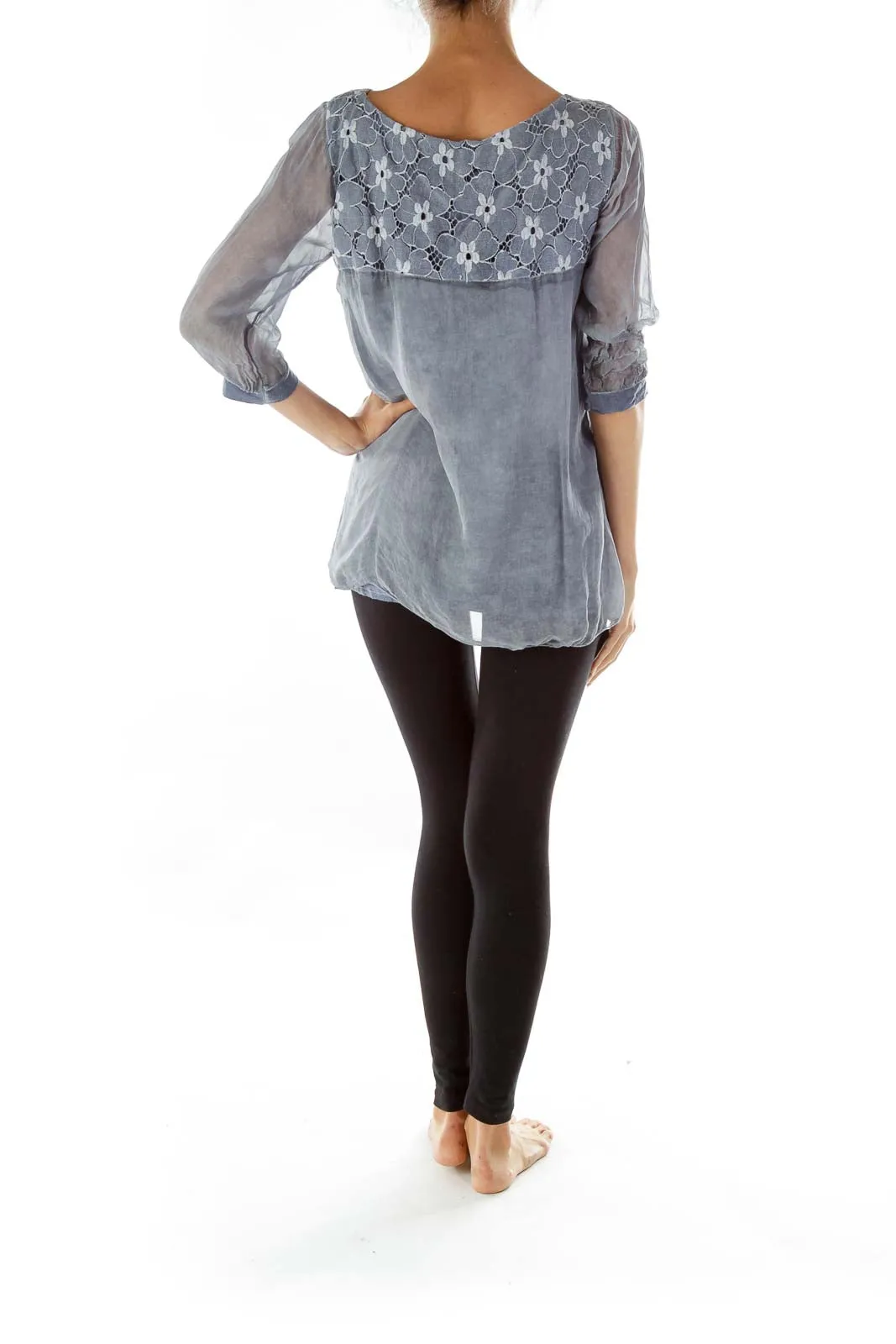 Blue Gray Flower Loose Tunic