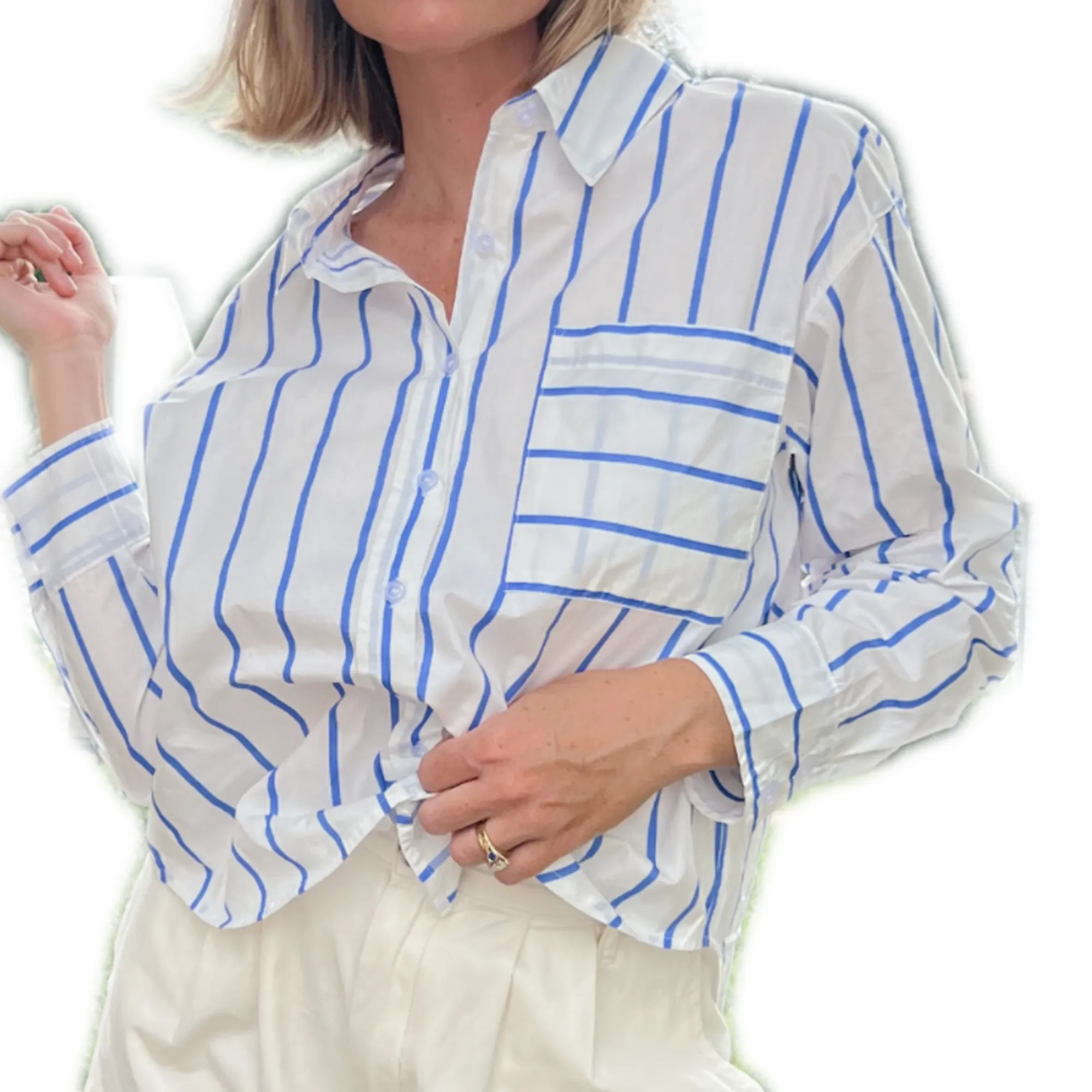 Blue Striped Poplin Button Down