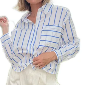 Blue Striped Poplin Button Down