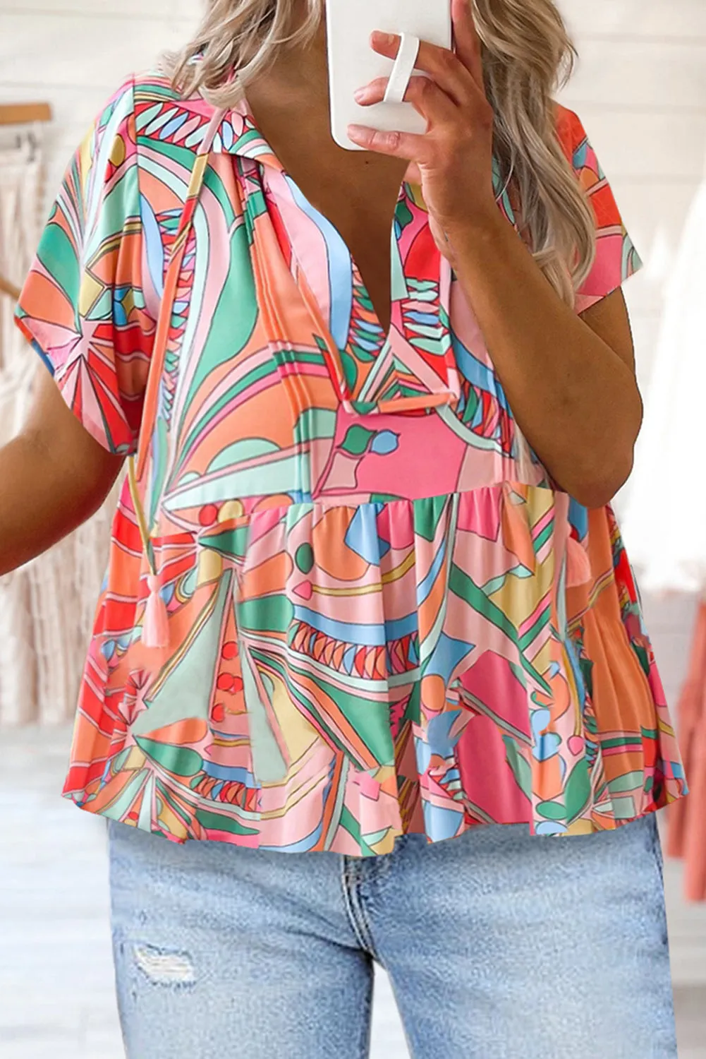 Boho Pattern Split Flowy Blouse