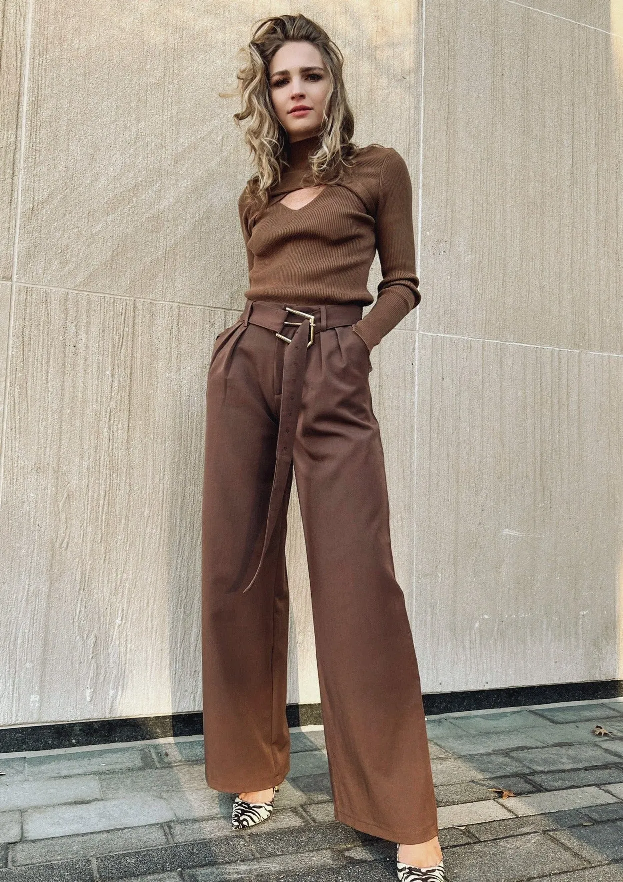 Bordeaux Brown Wide Leg Trousers