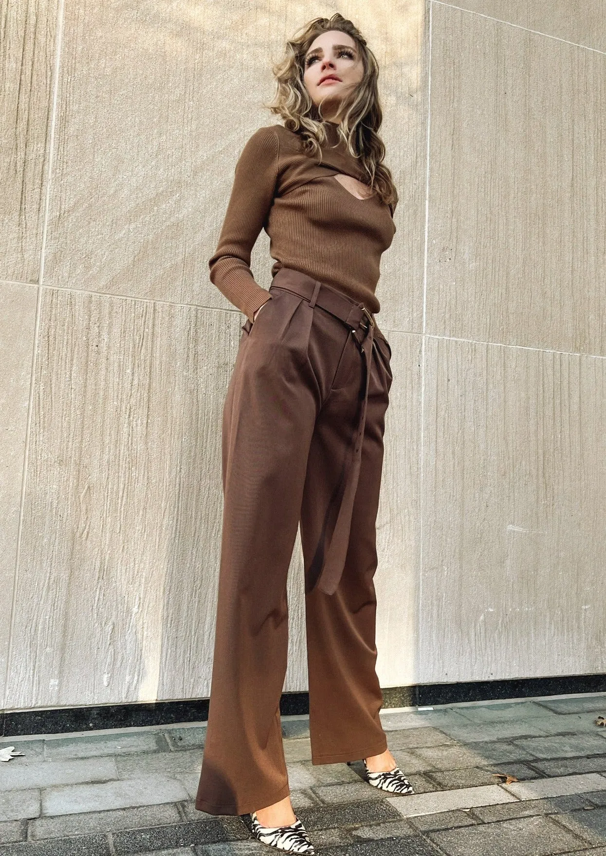 Bordeaux Brown Wide Leg Trousers