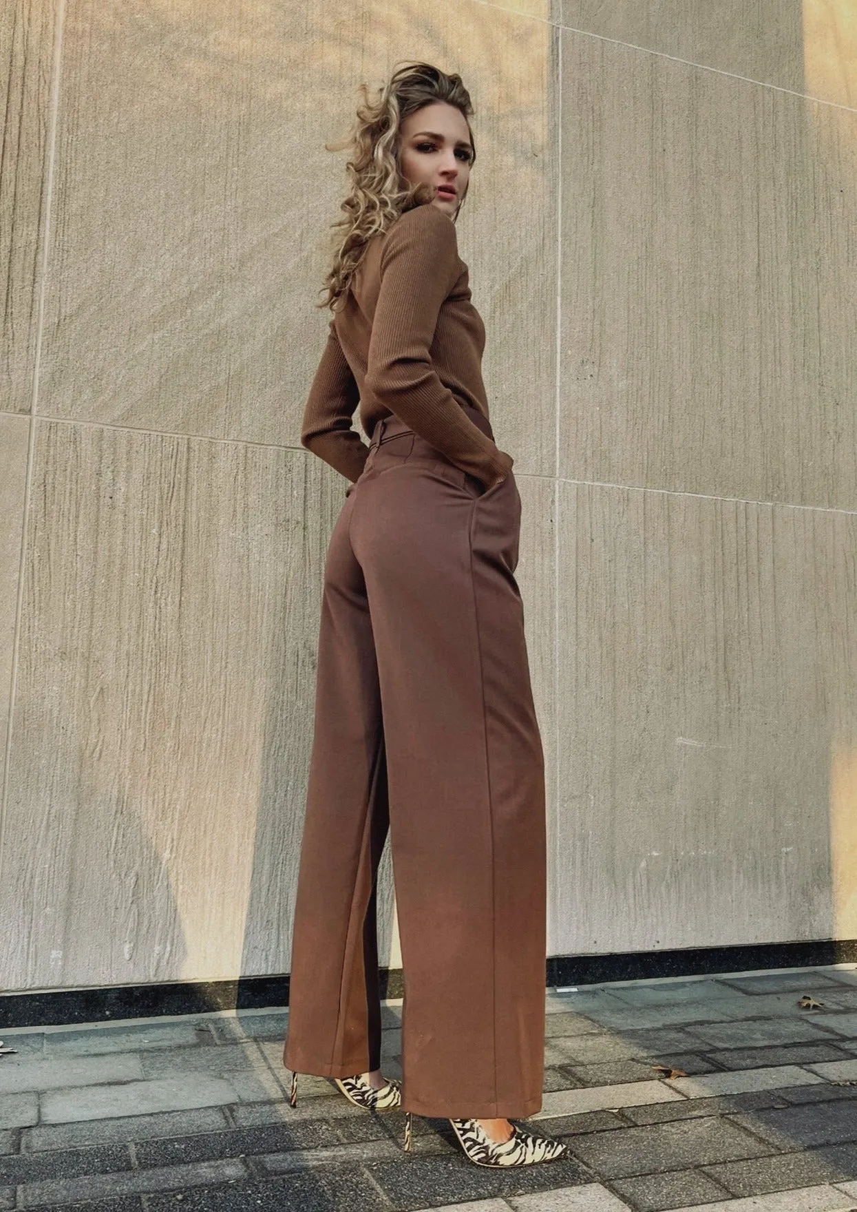 Bordeaux Brown Wide Leg Trousers