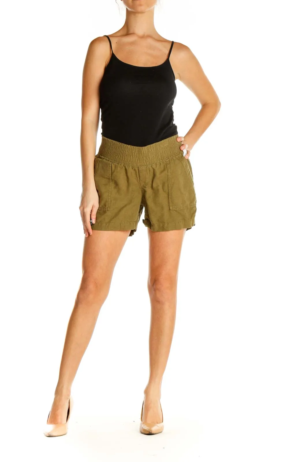 Brown Solid Casual Shorts