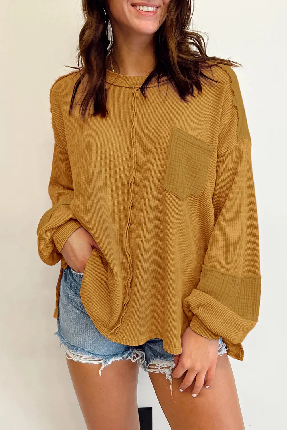 Bubble Sleeve Waffle Knit Top