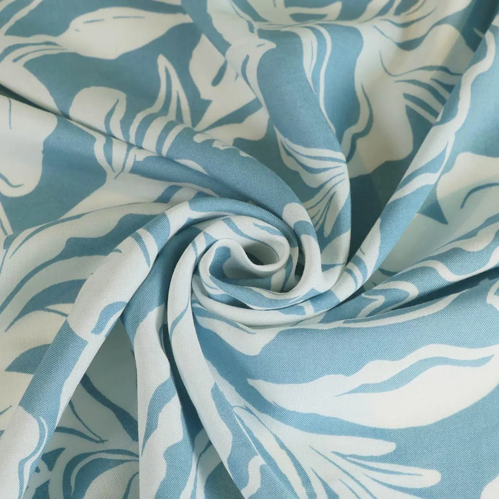 Capri - Stone Blue Foliage Viscose Woven Fabric