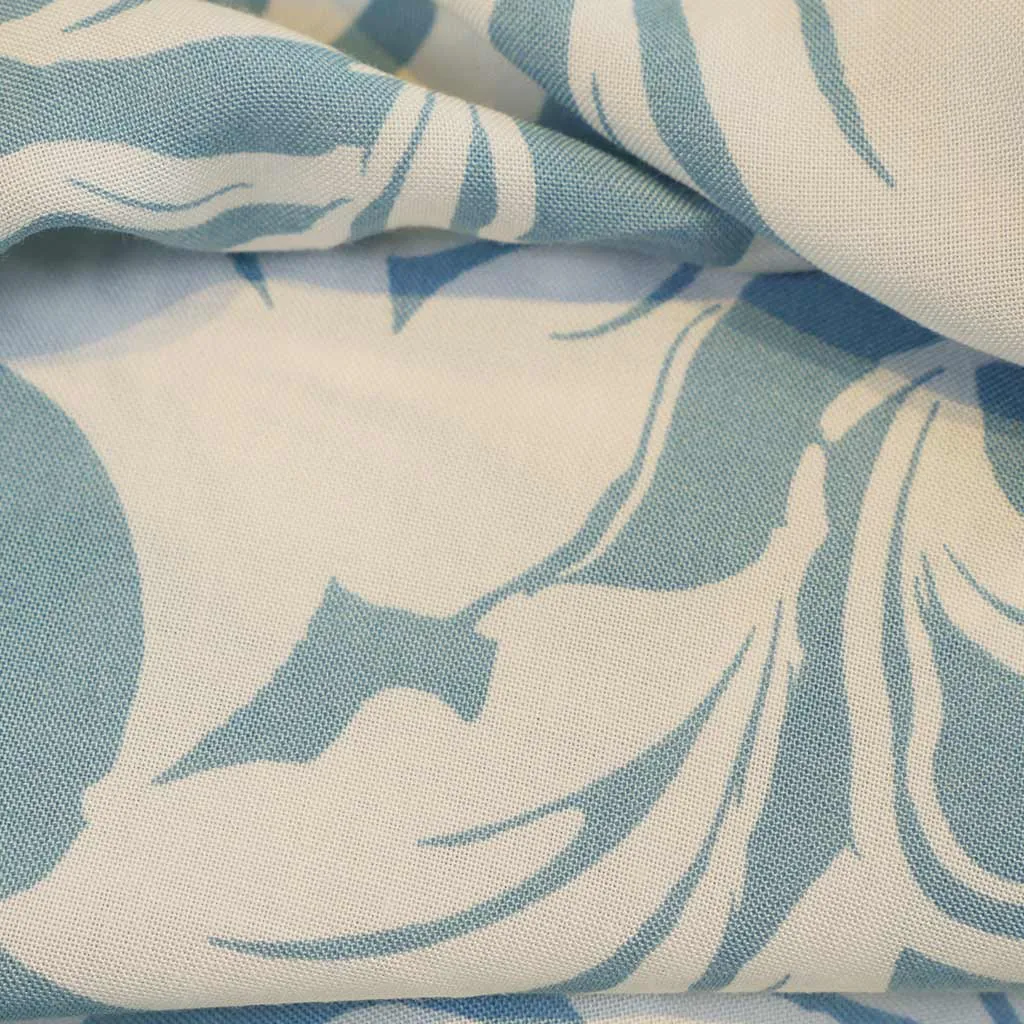 Capri - Stone Blue Foliage Viscose Woven Fabric