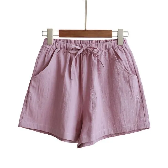 Casual Cotton Linen Shorts Women Home High Waist Shorts Women Shorts