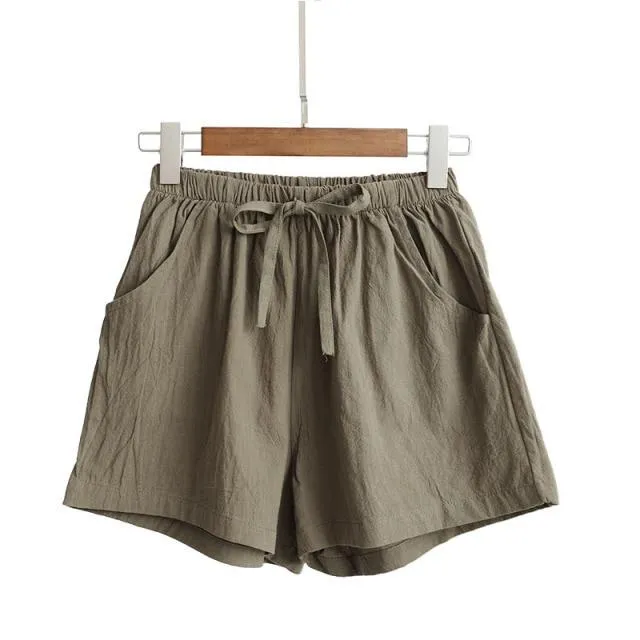 Casual Cotton Linen Shorts Women Home High Waist Shorts Women Shorts