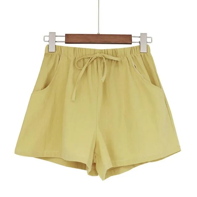 Casual Cotton Linen Shorts Women Home High Waist Shorts Women Shorts