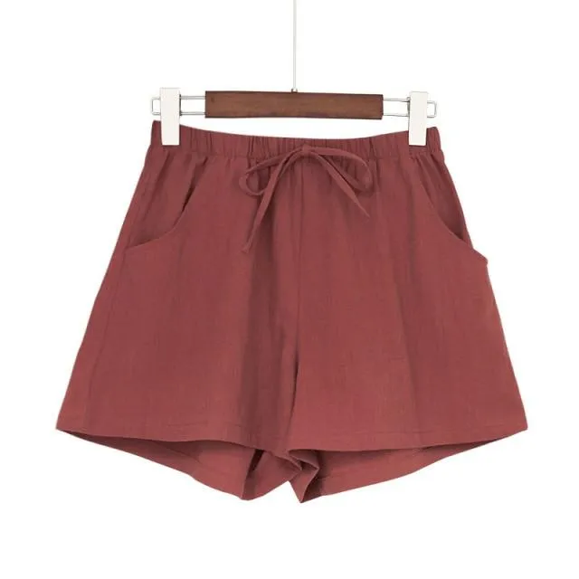 Casual Cotton Linen Shorts Women Home High Waist Shorts Women Shorts