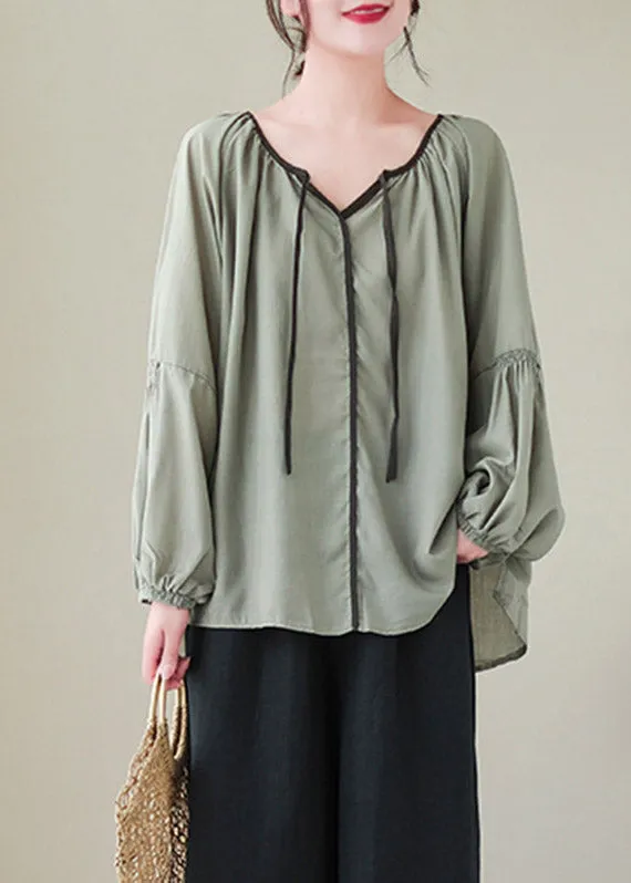 Casual Green Low High Design Ramie Tops Spring LY4471