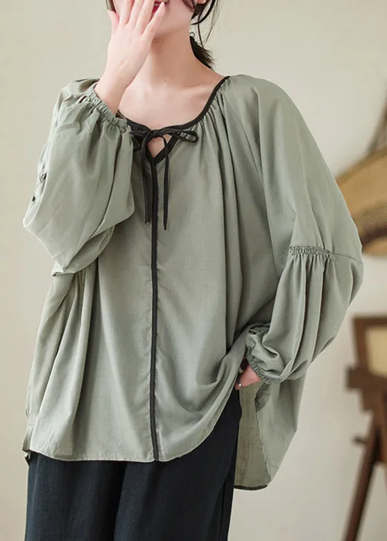 Casual Green Low High Design Ramie Tops Spring LY4471