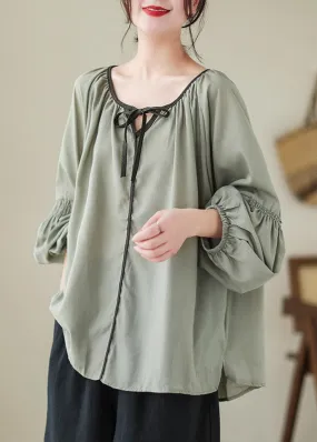 Casual Green Low High Design Ramie Tops Spring LY4471