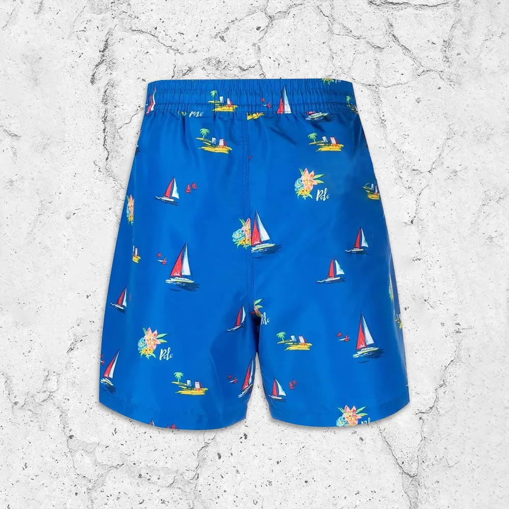 Casual sailboat print beach shorts