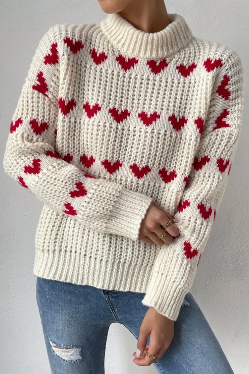 Casual Sweet Geometric Weave Turtleneck Tops