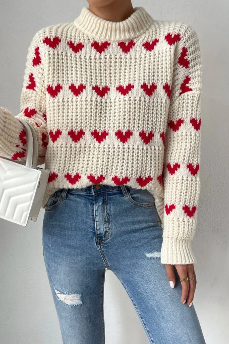 Casual Sweet Geometric Weave Turtleneck Tops