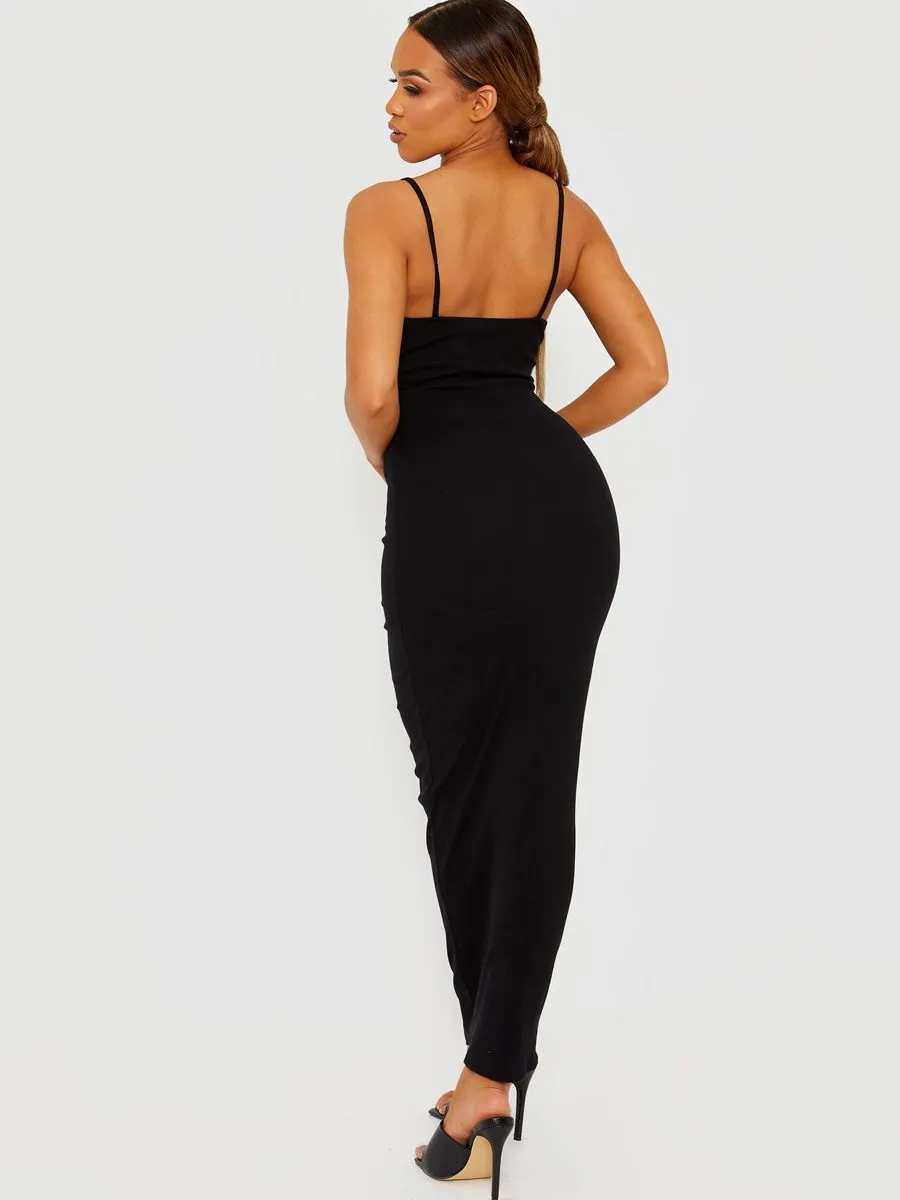 Corrine Cut Out Ribbed Cami Maxi Dress In Black