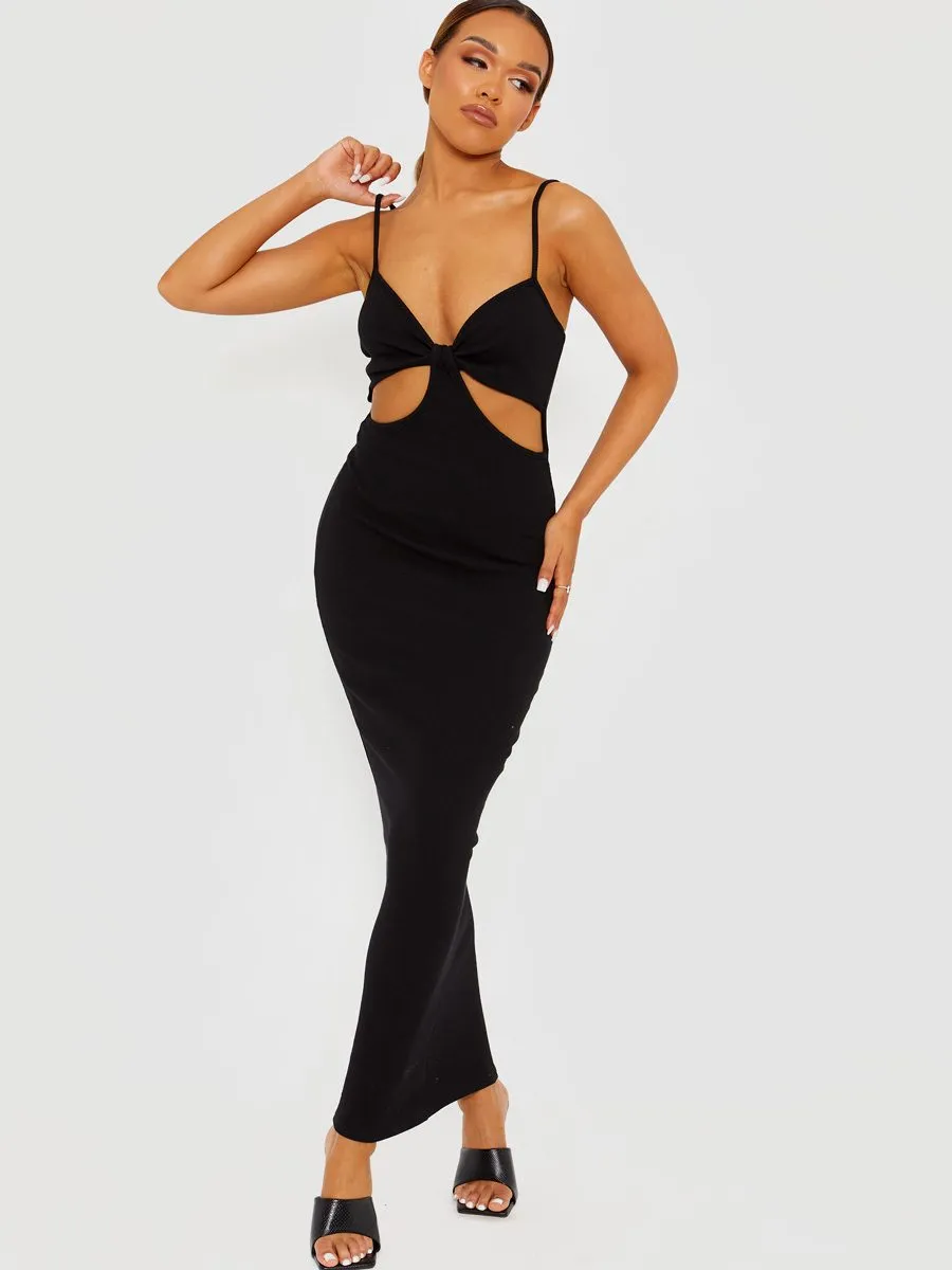 Corrine Cut Out Ribbed Cami Maxi Dress In Black