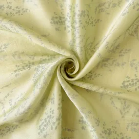 (CUT PIECE) Lime Green Ferns and Petals Digital Printed Pure Muga Satin Fabric (Width 44 Inches)