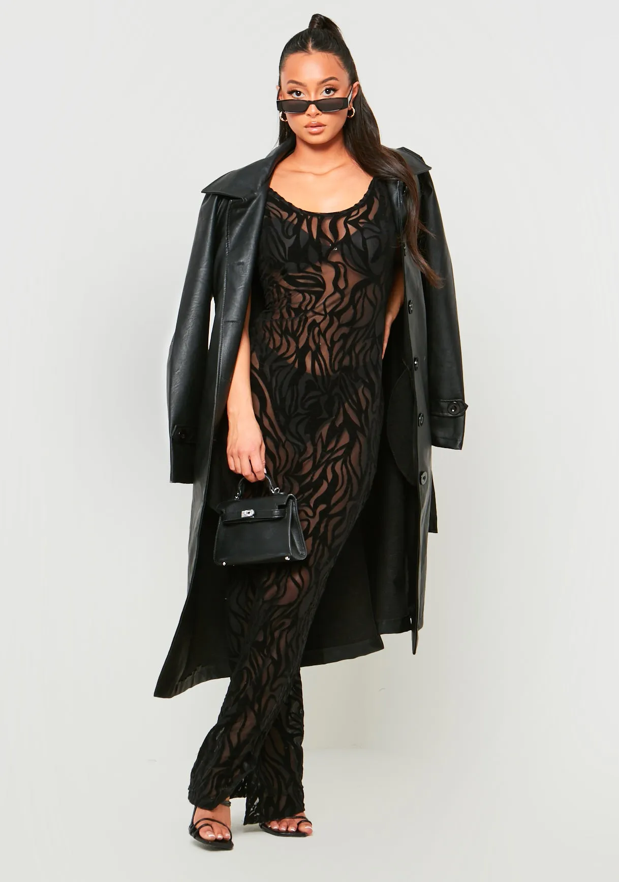 Davina Black Devore Maxi Dress