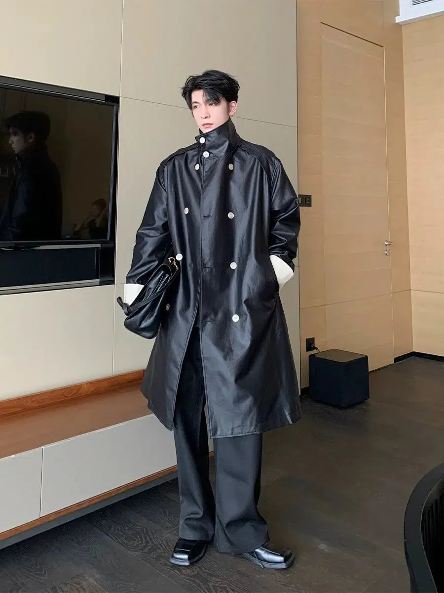 Double-Breasted Leather Coat