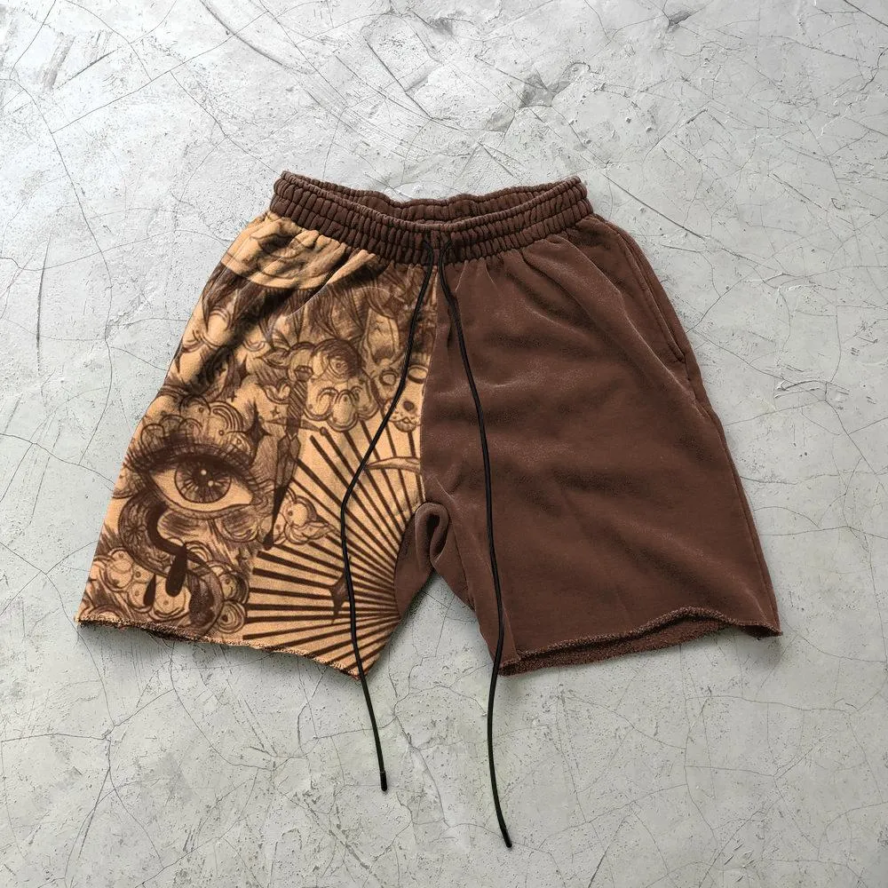 Duplex vintage style stitching casual shorts