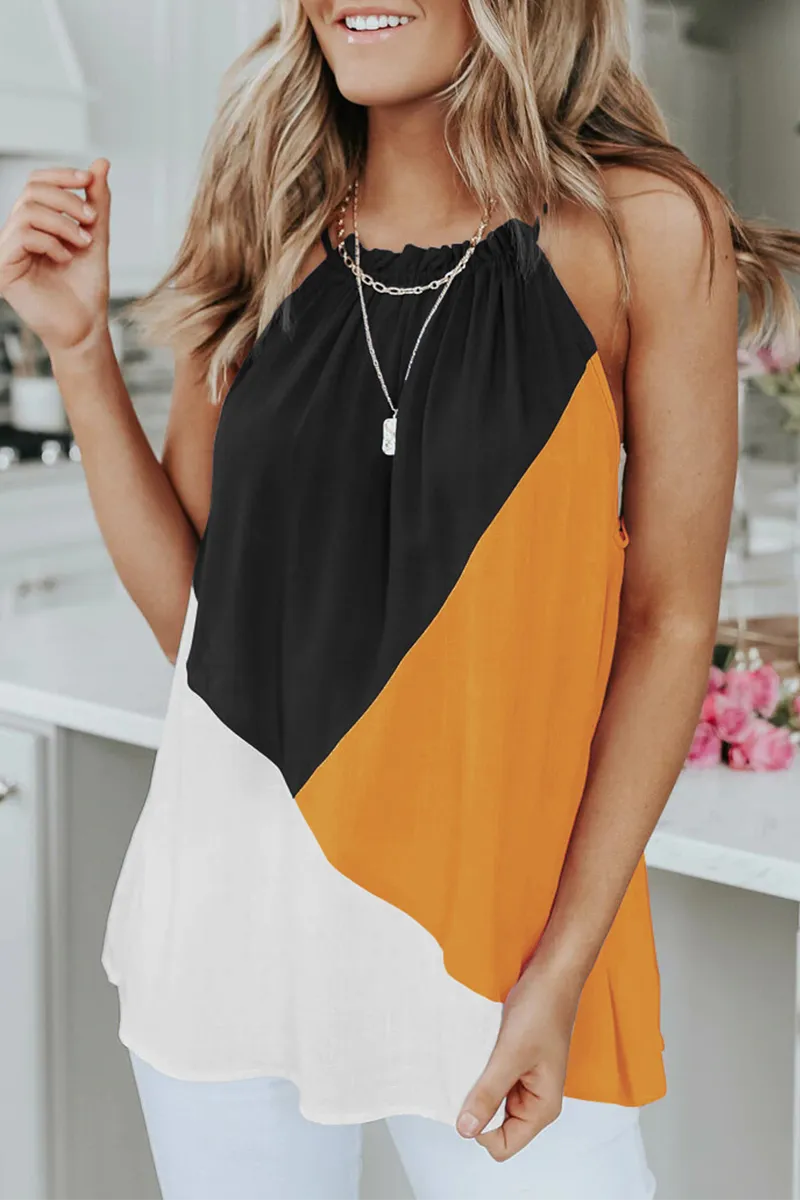 Elegant Patchwork  Contrast Halter Tops