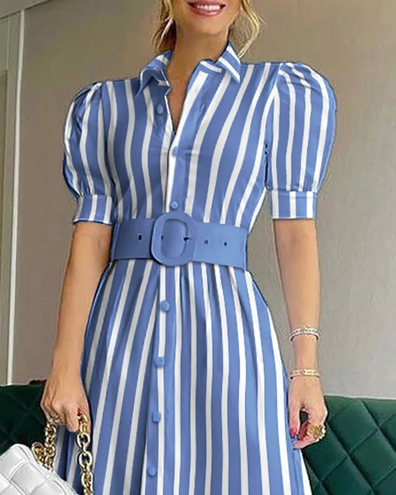 Elegant Short Sleeves Long Dresses with Belt