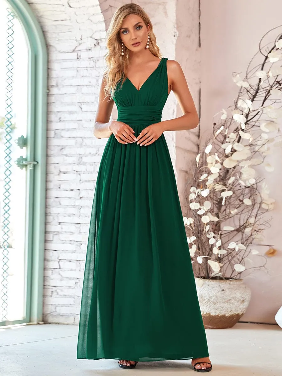 Elegant Sleeveless V-Neck Maxi Chiffon Bridesmaid Dress