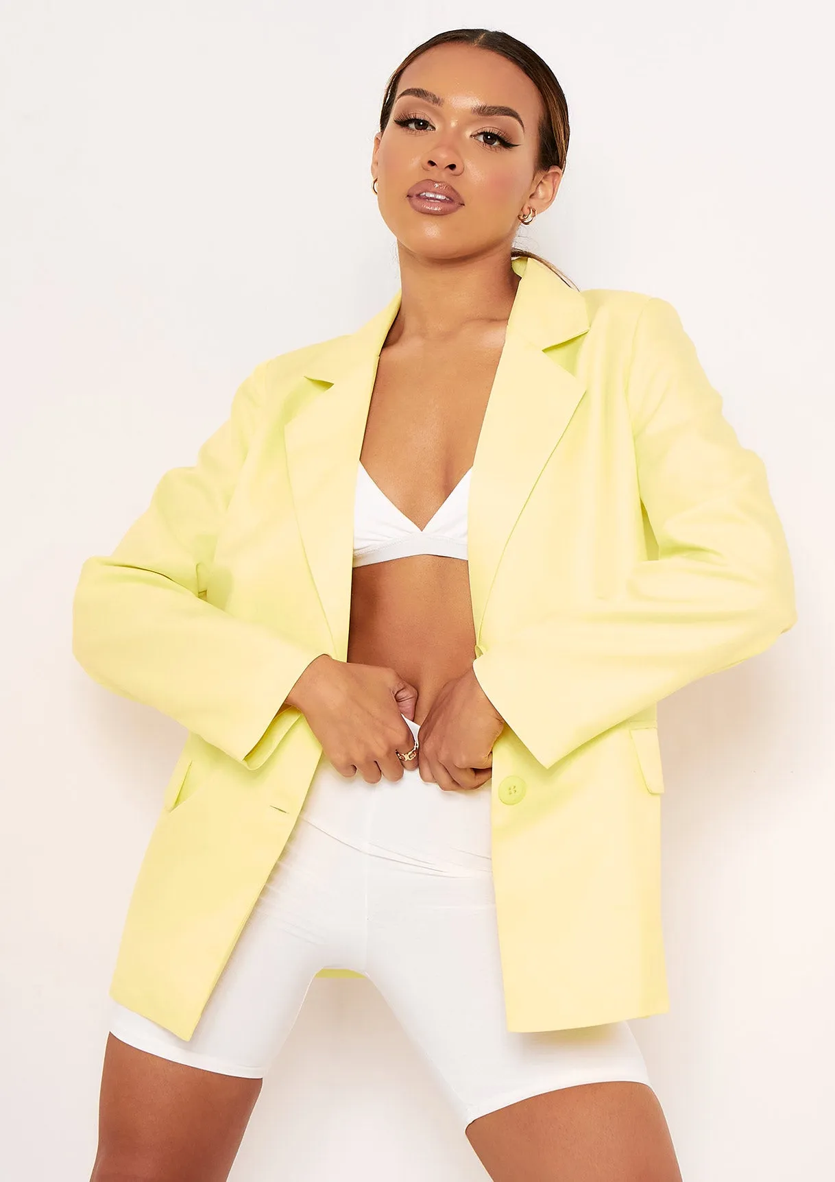 Elise Lemon Yellow Tailored Oversized Blazer