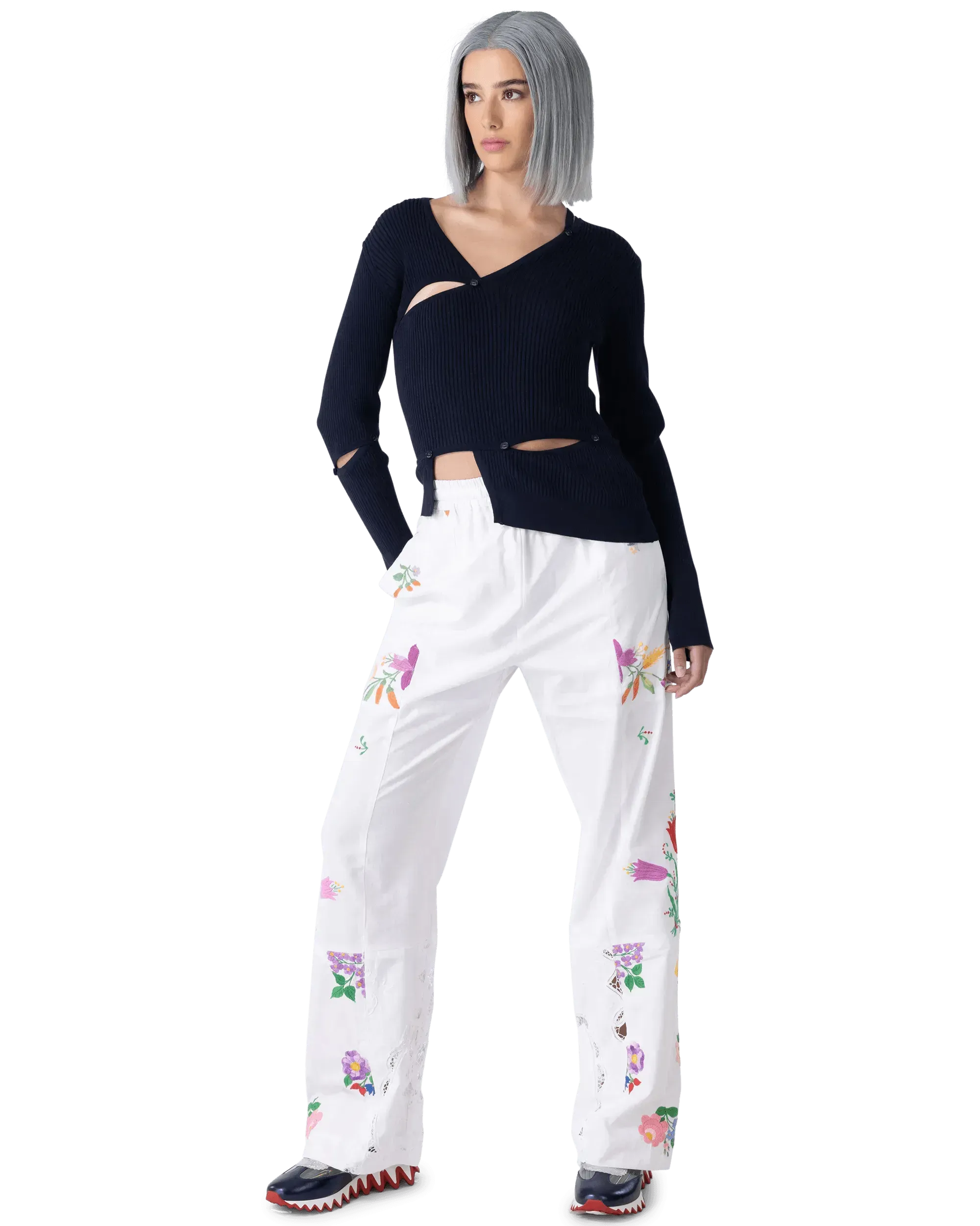 Embroidered Linen Pants