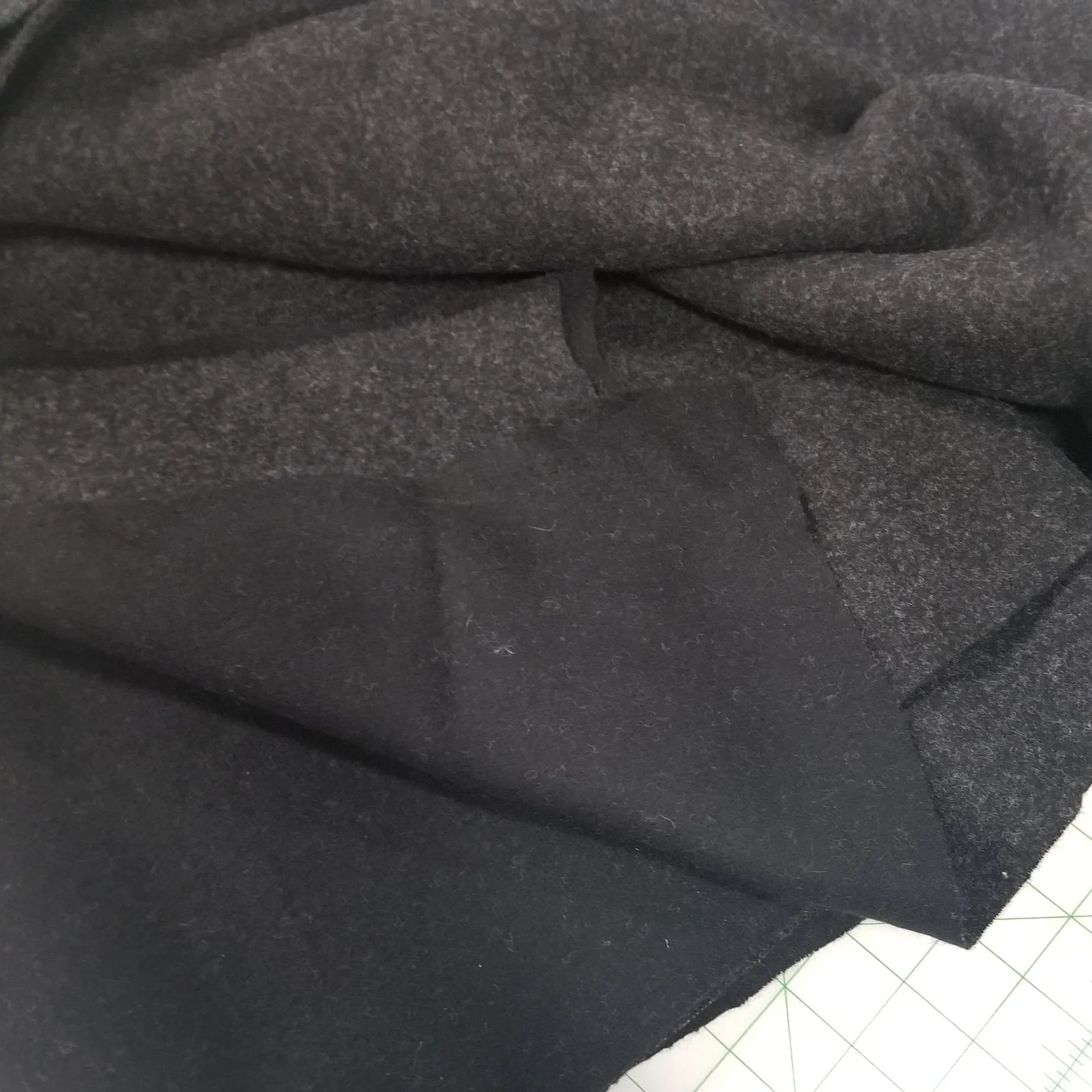 End of BOlt: 2 yards of Designer Deadstock 90% Wool Blend Double Weave Coating Reverse Charcoal/Black Knit 14 oz -Remnant