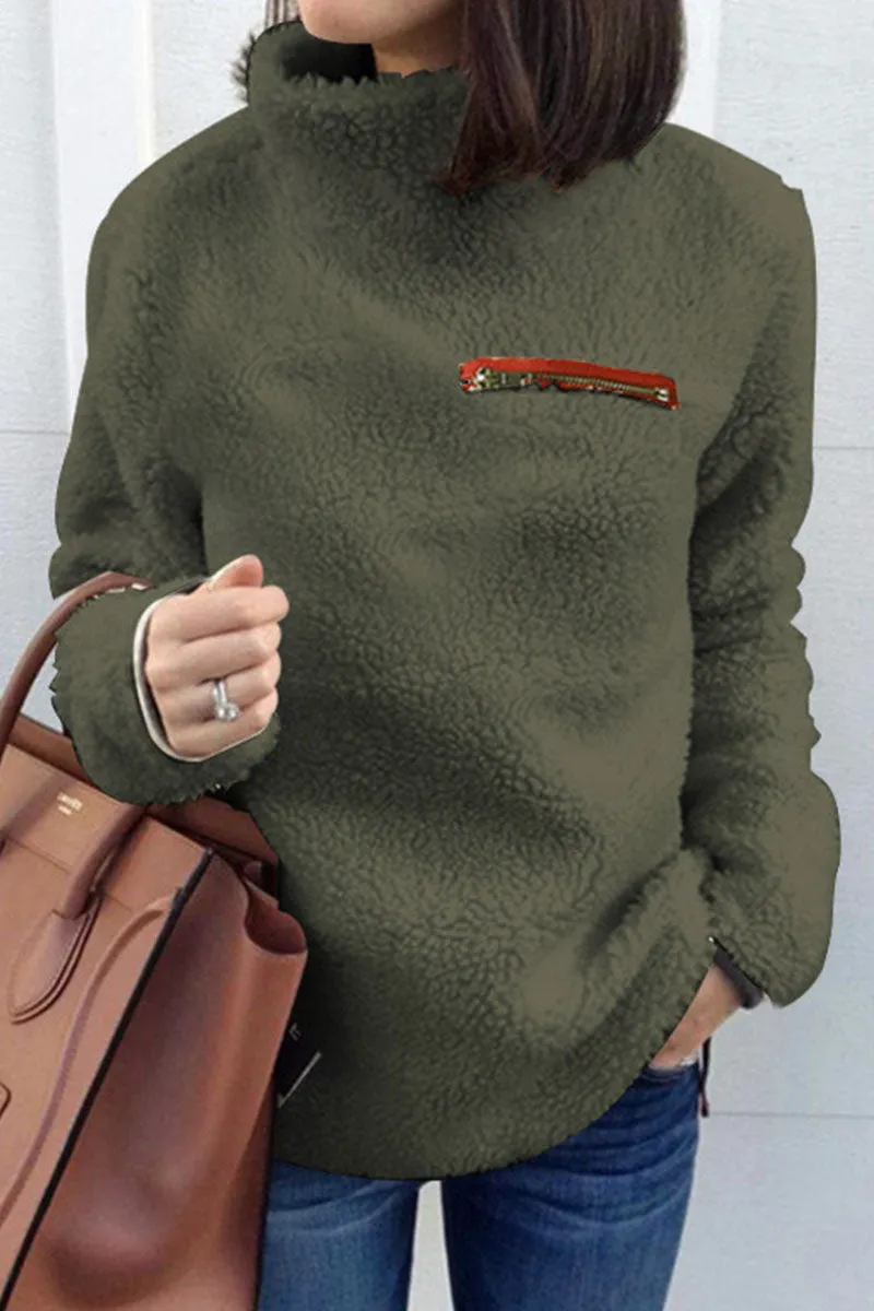 Fashion Street Solid Patchwork Turtleneck Tops(6 Colors)