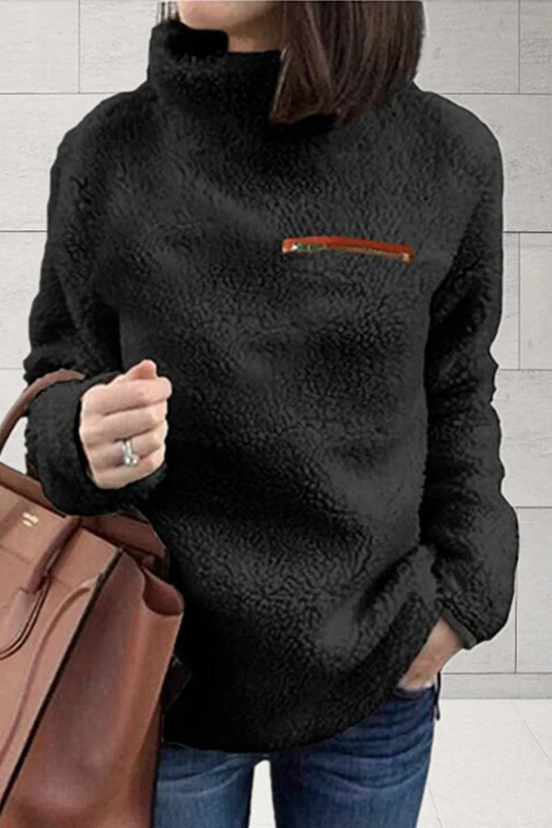 Fashion Street Solid Patchwork Turtleneck Tops(6 Colors)