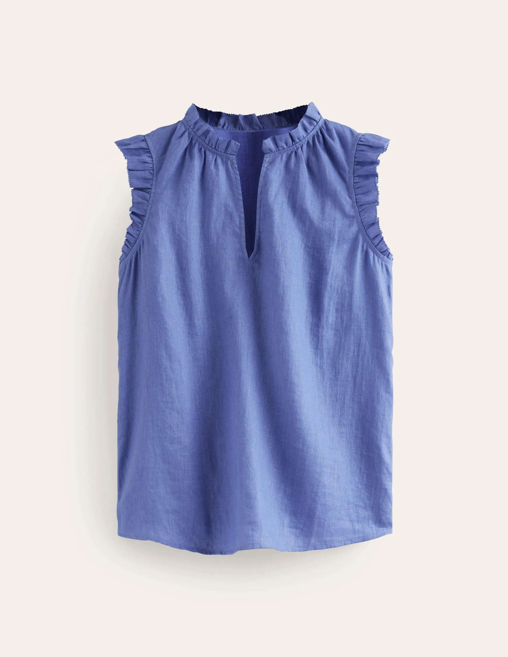 Frill Sleeve Linen Notch Top-Ebb & Flow