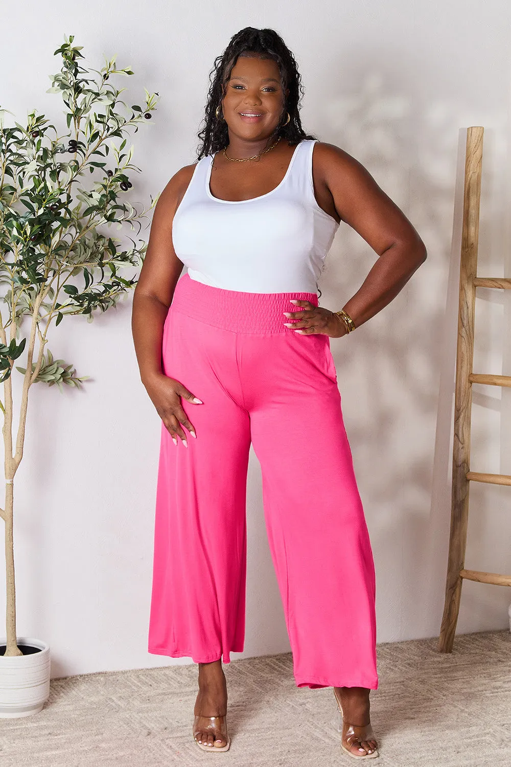 Full Size Wide Waistband Wide Leg Resort Pants