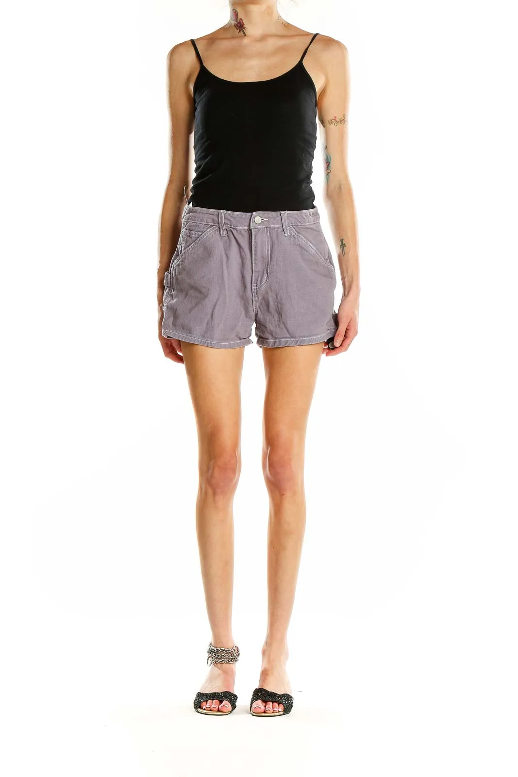 Gray Cotton Casual Shorts