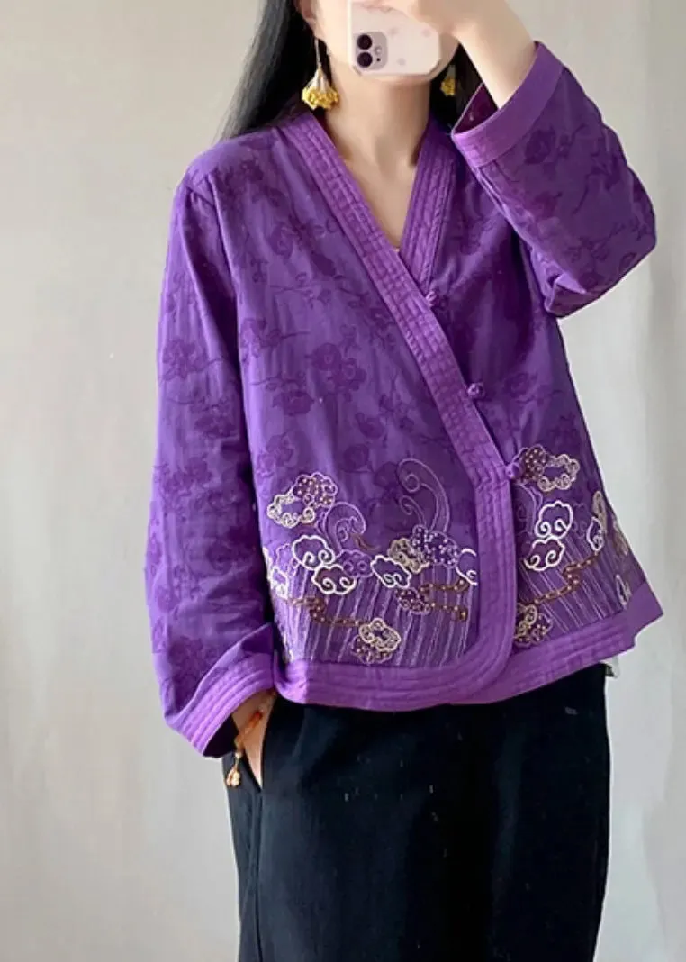 Handmade Purple Embroideried Floral Tops Long Sleeve ML0825