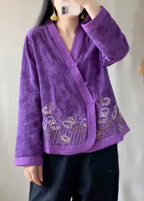 Handmade Purple Embroideried Floral Tops Long Sleeve ML0825