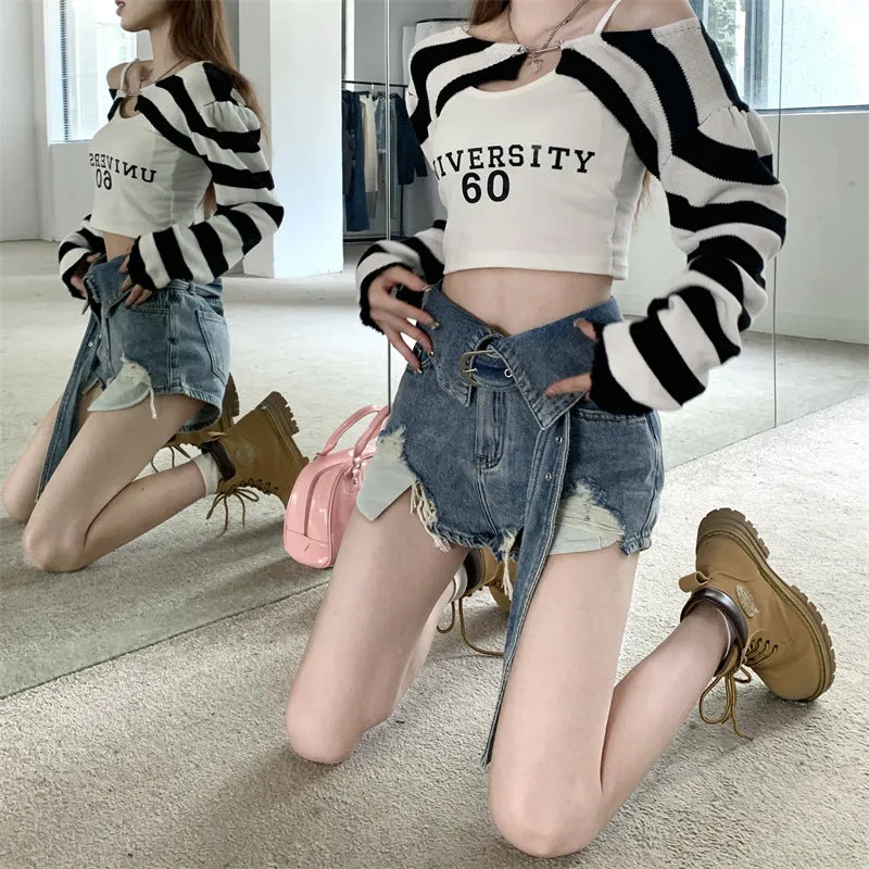 Hot Girl Retro Tattered Jeans Jeans Women's Spring Wide Leg